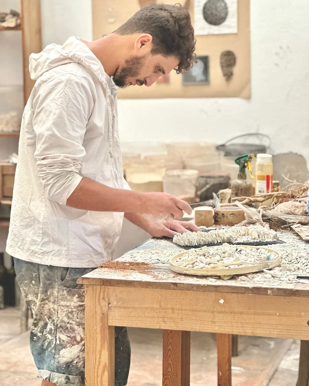 Noureddine Ouarhim at work in his studio