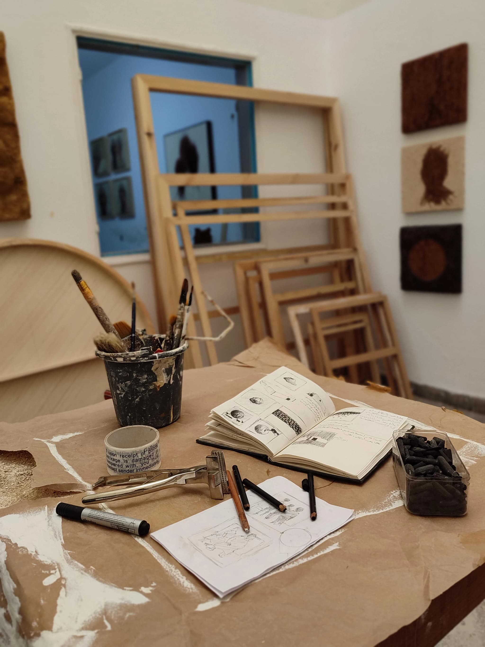 Noureddine Ouarhim at work in his studio