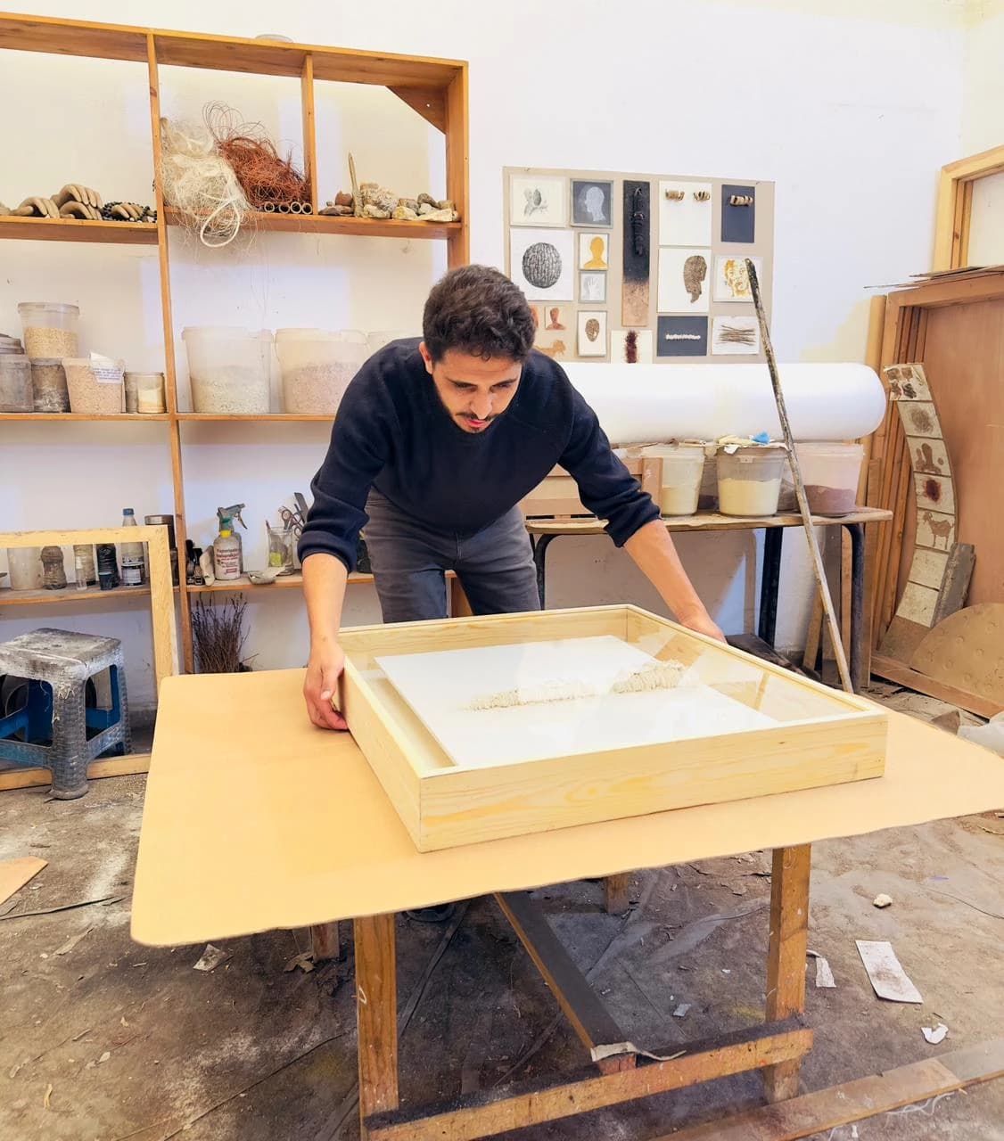 Noureddine Ouarhim at work in his studio